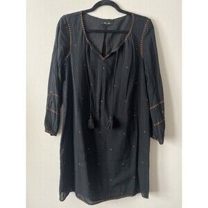 Madewell S Black Embroidered Tunic Dress Whimsigoth Witchy Boho Tassel Mini